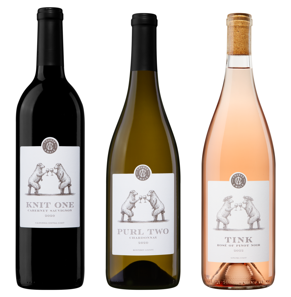 Three Bottles - Knit One Cabernet, Purl Two Chardonnay, Tink Rosé of Pinot Noir